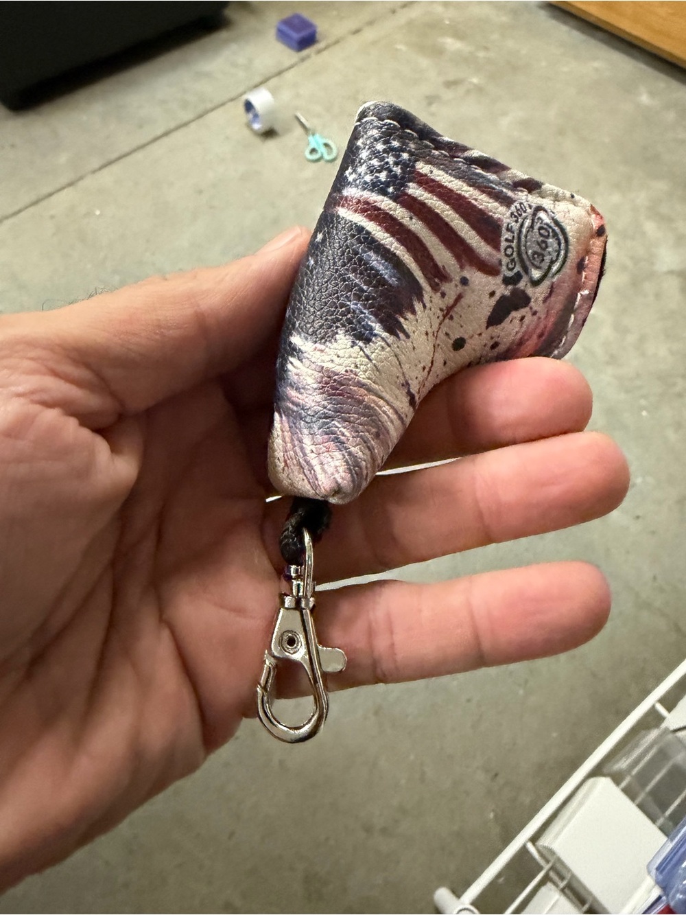 Patriotic Leather Keychain Pouch - Vintage Flag Design